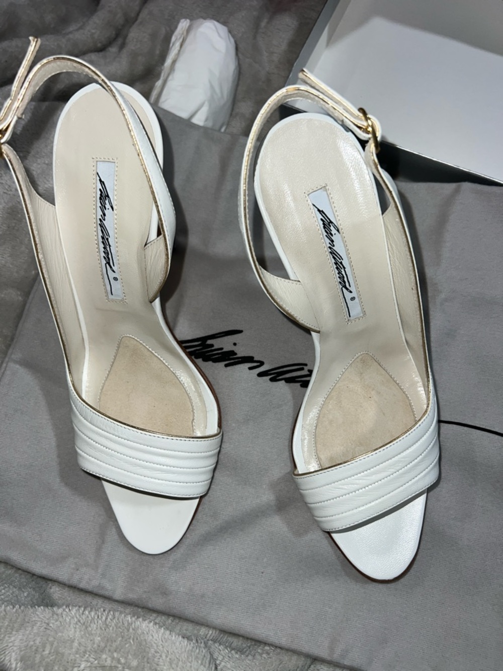 Brian Atwood White Quilted Front Slingback Heels